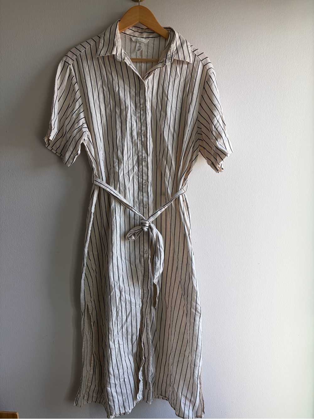 H&M Cream Maxi Shirt Dress with Black Stripes